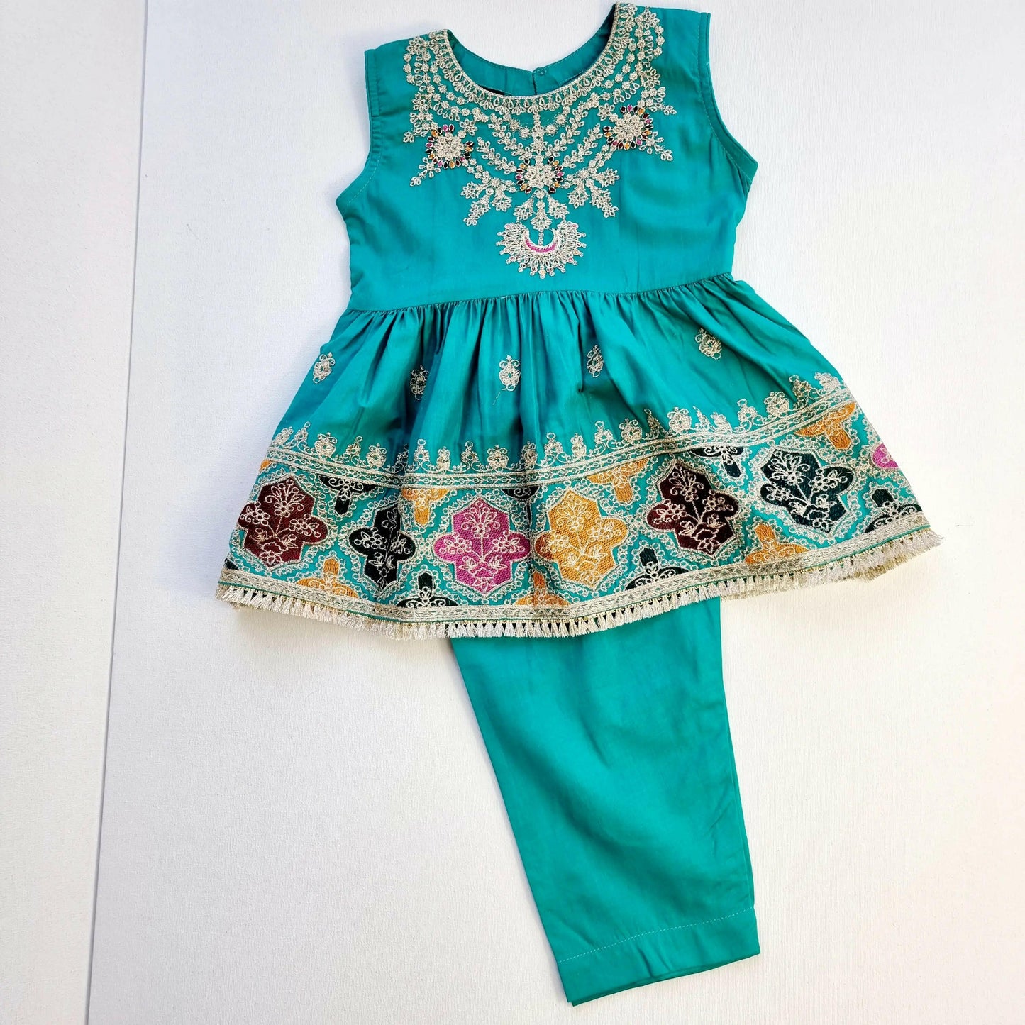 Baby Girl Embroidered Frock and Trouser || Green Baby Girl Dress Perfect for Eid and Occasion Wear