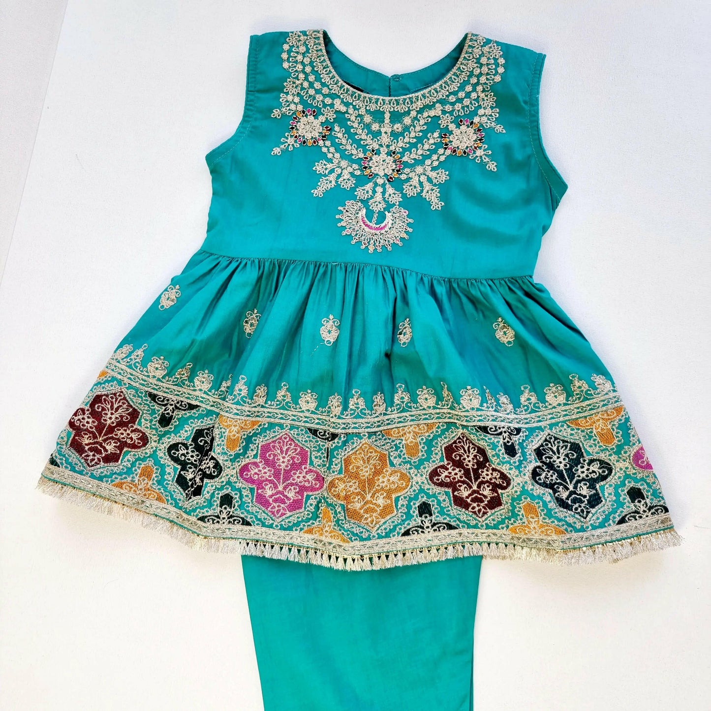 Baby Girl Embroidered Frock and Trouser || Green Baby Girl Dress Perfect for Eid and Occasion Wear