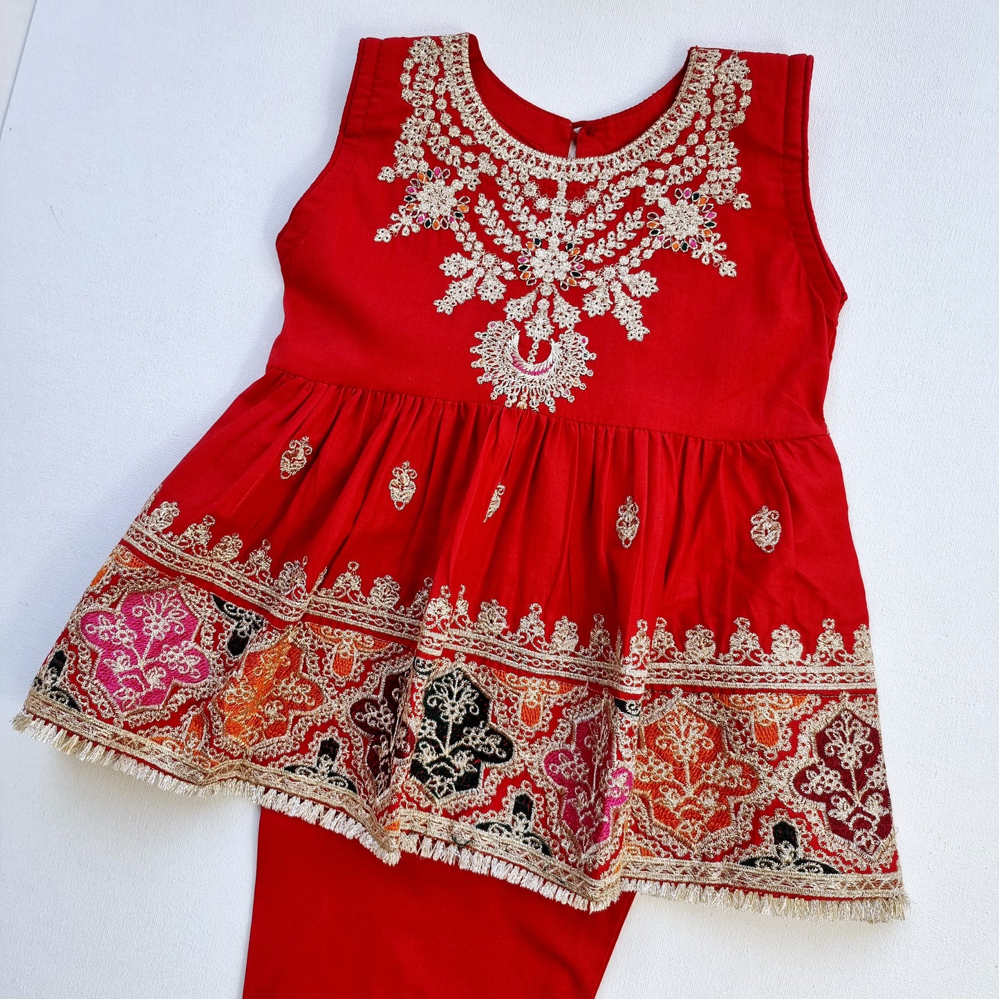 Baby Girl Embroidered Frock and Trouser || Blood Red Baby Girl Dress Perfect for Eid and Occasion Wear