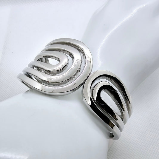 Stainless Steel Cuff Bracelet | Silver Bangle | Carved Bracelet