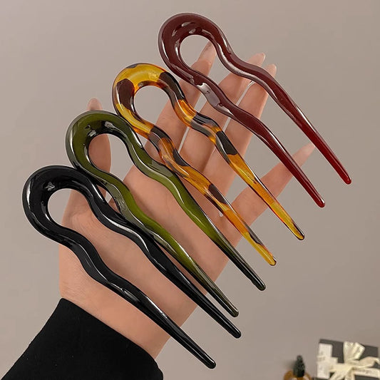 New U-Shaped Hair Fork Women Fashion Tortoiseshell Acetate Hairpin