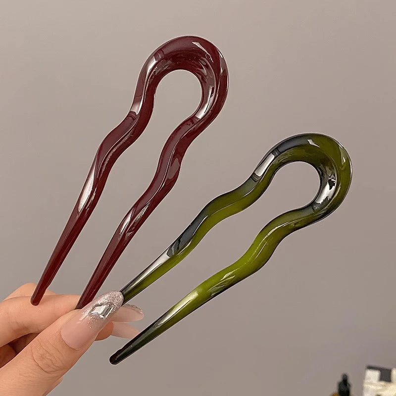 New U-Shaped Hair Fork Women Fashion Tortoiseshell Acetate Hairpin