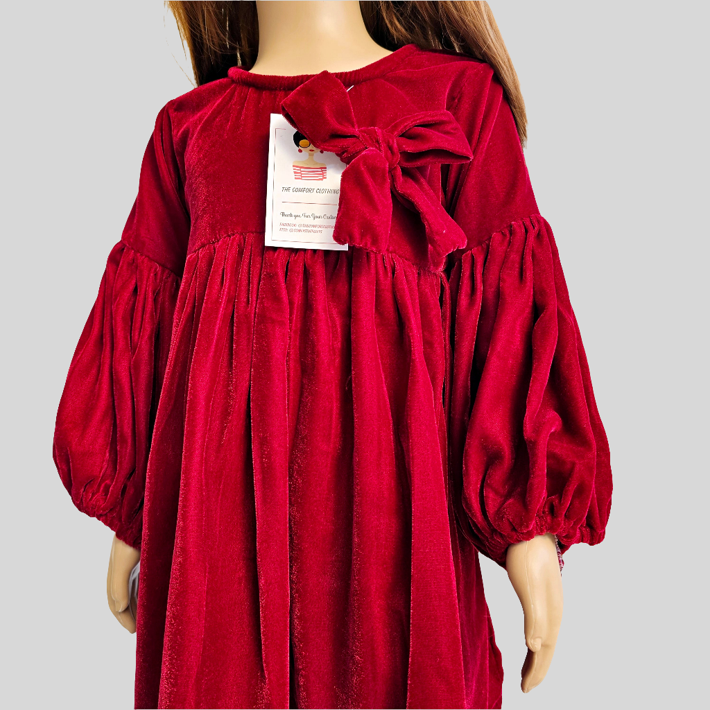 Maroon Velvet Baby Girl Frock