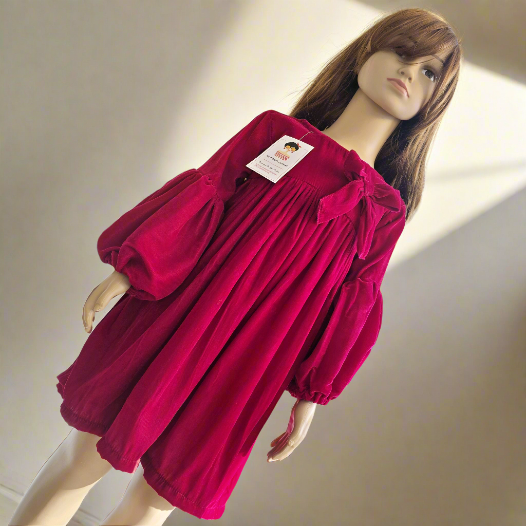 Blood Red Velvet Baby Girl Frock