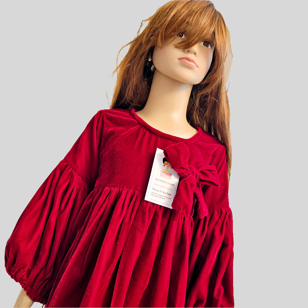 Maroon Velvet Baby Girl Frock