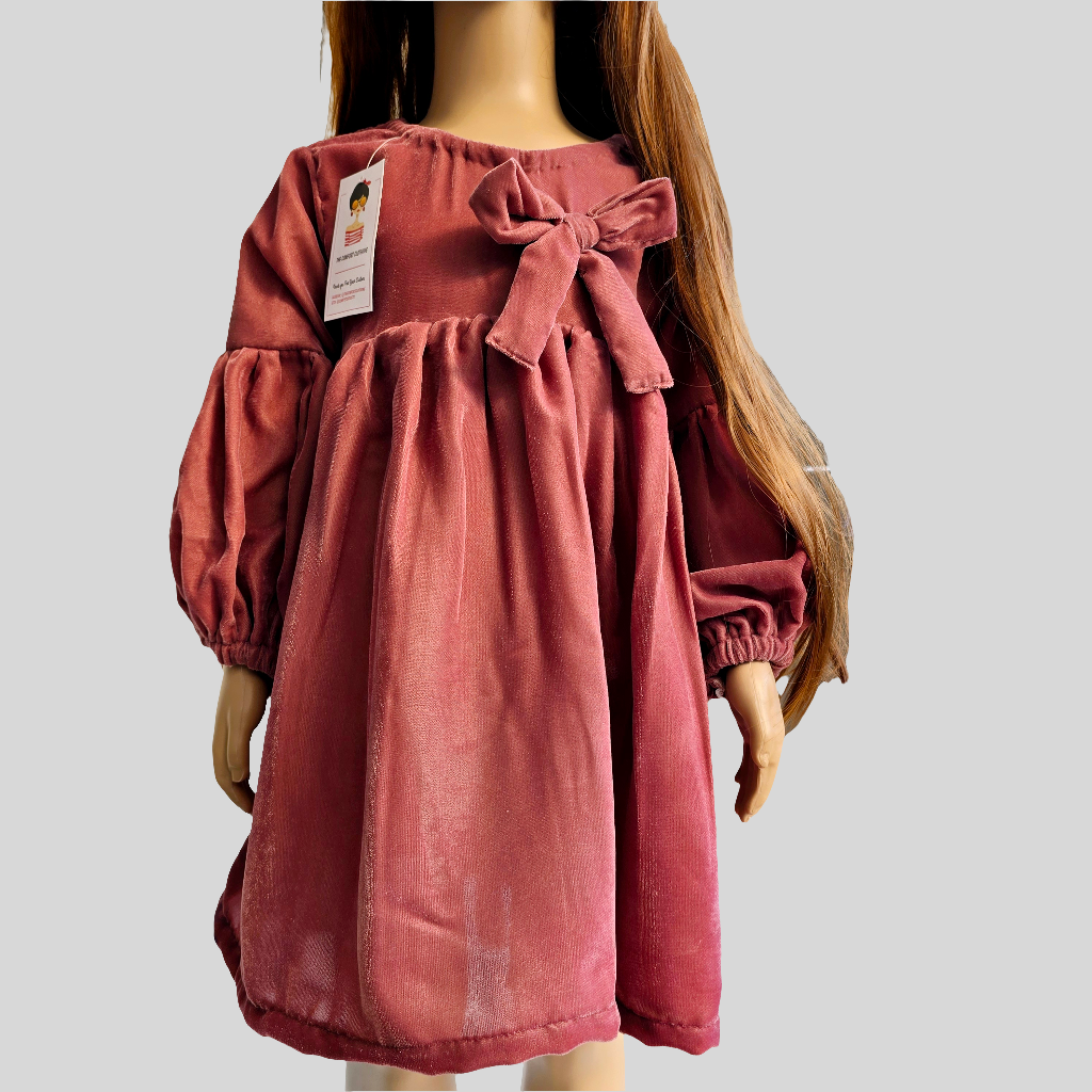 Tea Pink Velvet Baby Girl Frock