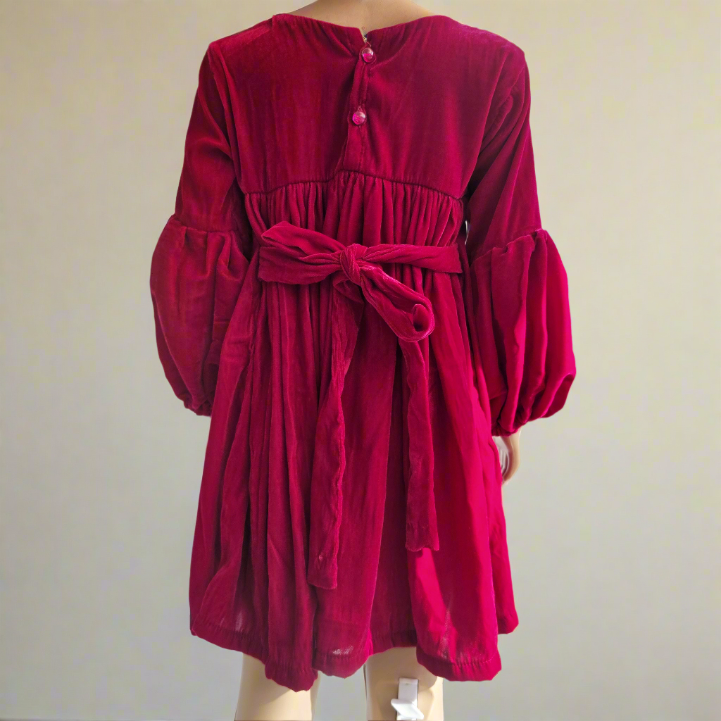 Blood Red Velvet Baby Girl Frock