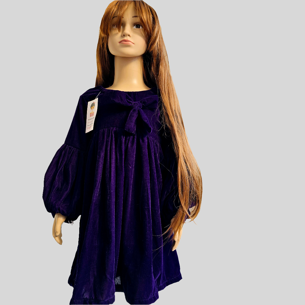 Dark Purple Velvet Baby Girl Frock