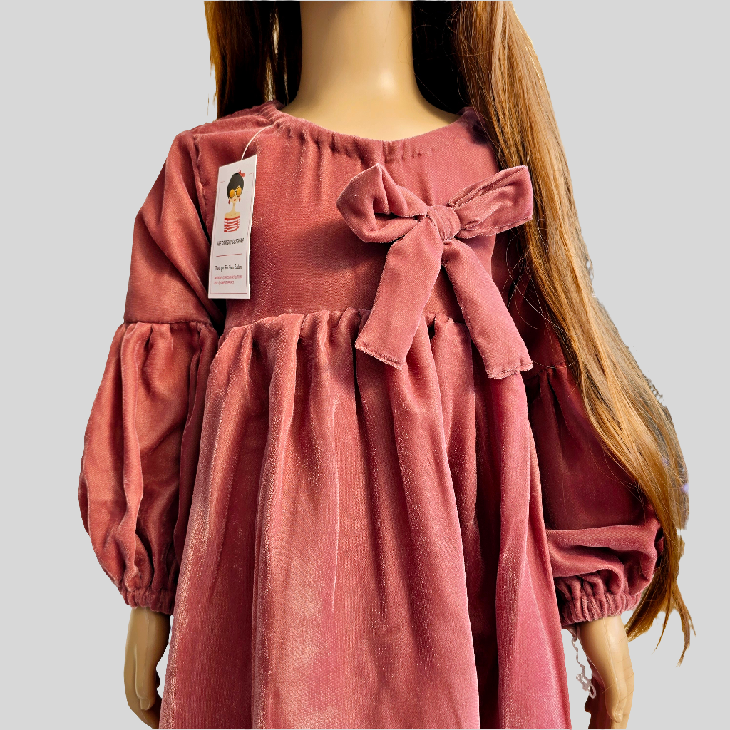 Tea Pink Velvet Baby Girl Frock