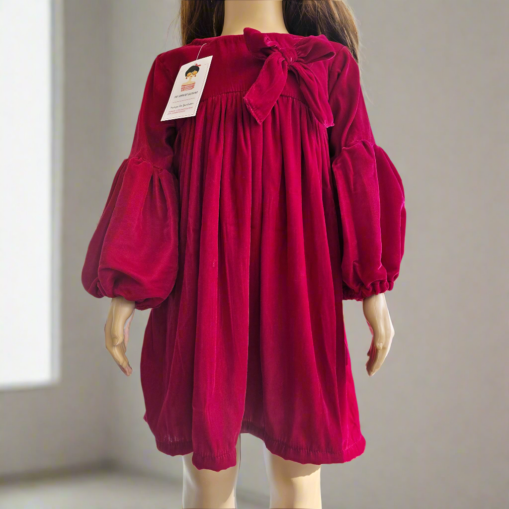 Blood Red Velvet Baby Girl Frock